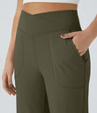 DayStretch Crossover Pocket Hem Wide Leg Yoga Pants-Smile - Forest Night