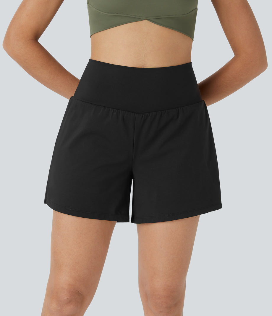 SoftlyZero™ Airy Super High Waisted 2-in-1  Cool Touch Yoga Shorts 5'' with Pockets-Longer Length - Black