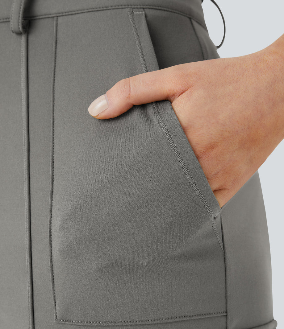 DayStretch High Waisted Zipper Pockets Solid Skinny Cargo Pants - Silent Storm