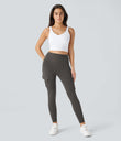 DayStretch High Waisted Cargo Pocket Skinny Yoga Leggings - Deep Red Grey