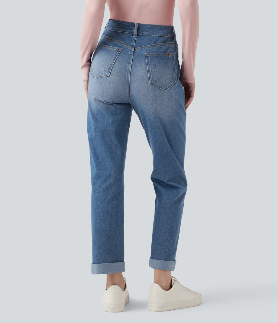Halara Flex™ High Waisted Rolled Hem Casual Slim Jeans with Pockets -  Blue Jasper Denim