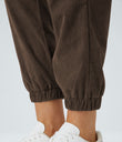Mid Rise Zipper Pockets Corduroy Casual Joggers - Demitasse