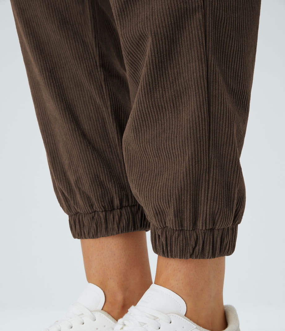 Mid Rise Zipper Pockets Corduroy Casual Joggers - Demitasse