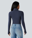 Halara HeatCore Turtleneck Long Sleeve Thumb Hole Casual Warming Top - Naval Academy