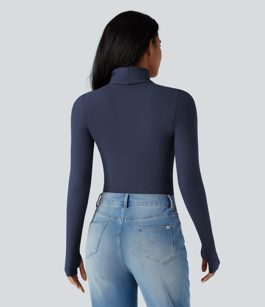 Halara HeatCore Turtleneck Long Sleeve Thumb Hole Casual Warming Top - Naval Academy