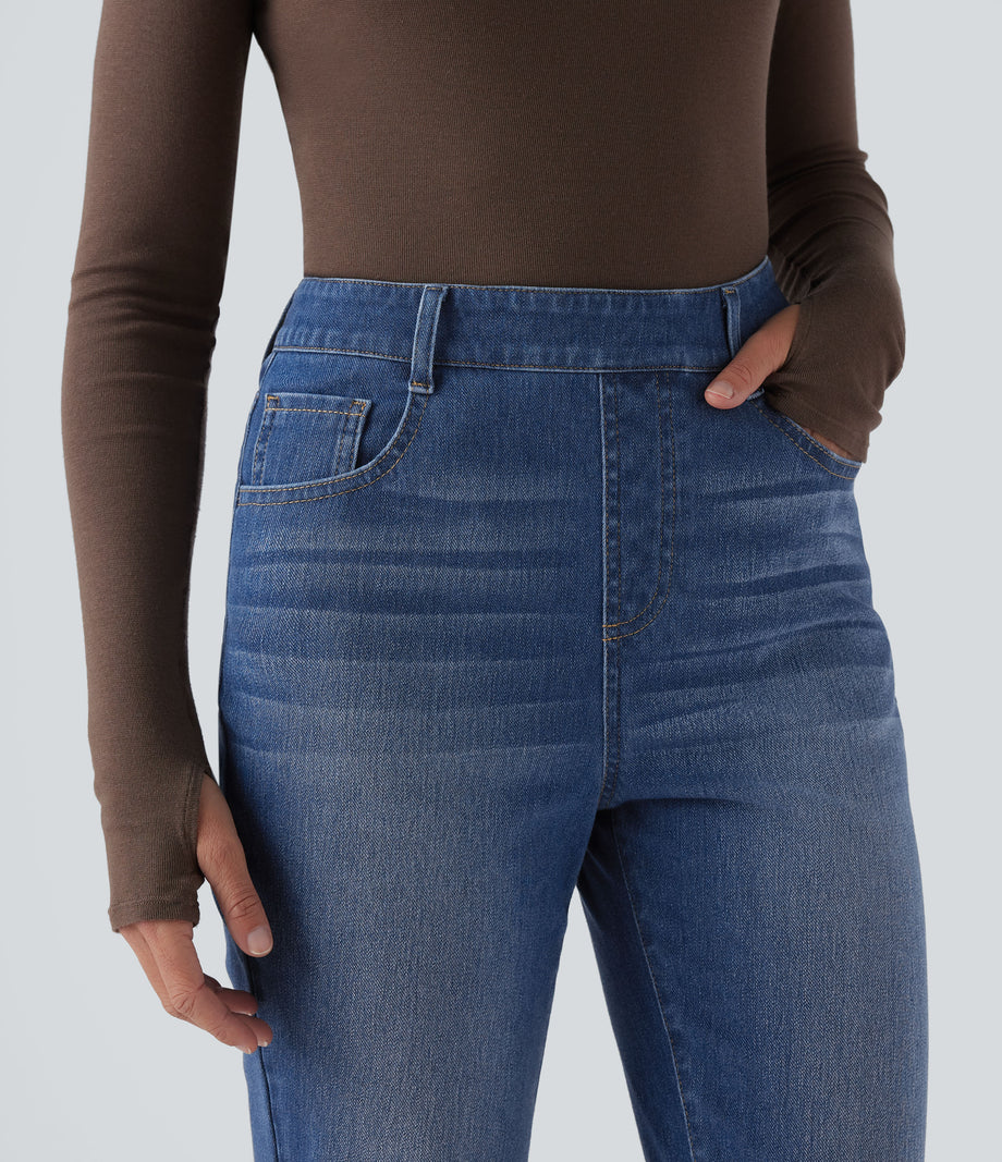 Halara Flex™ High Waisted Rolled Hem Casual Slim Jeans with Pockets - Tide Blue Denim