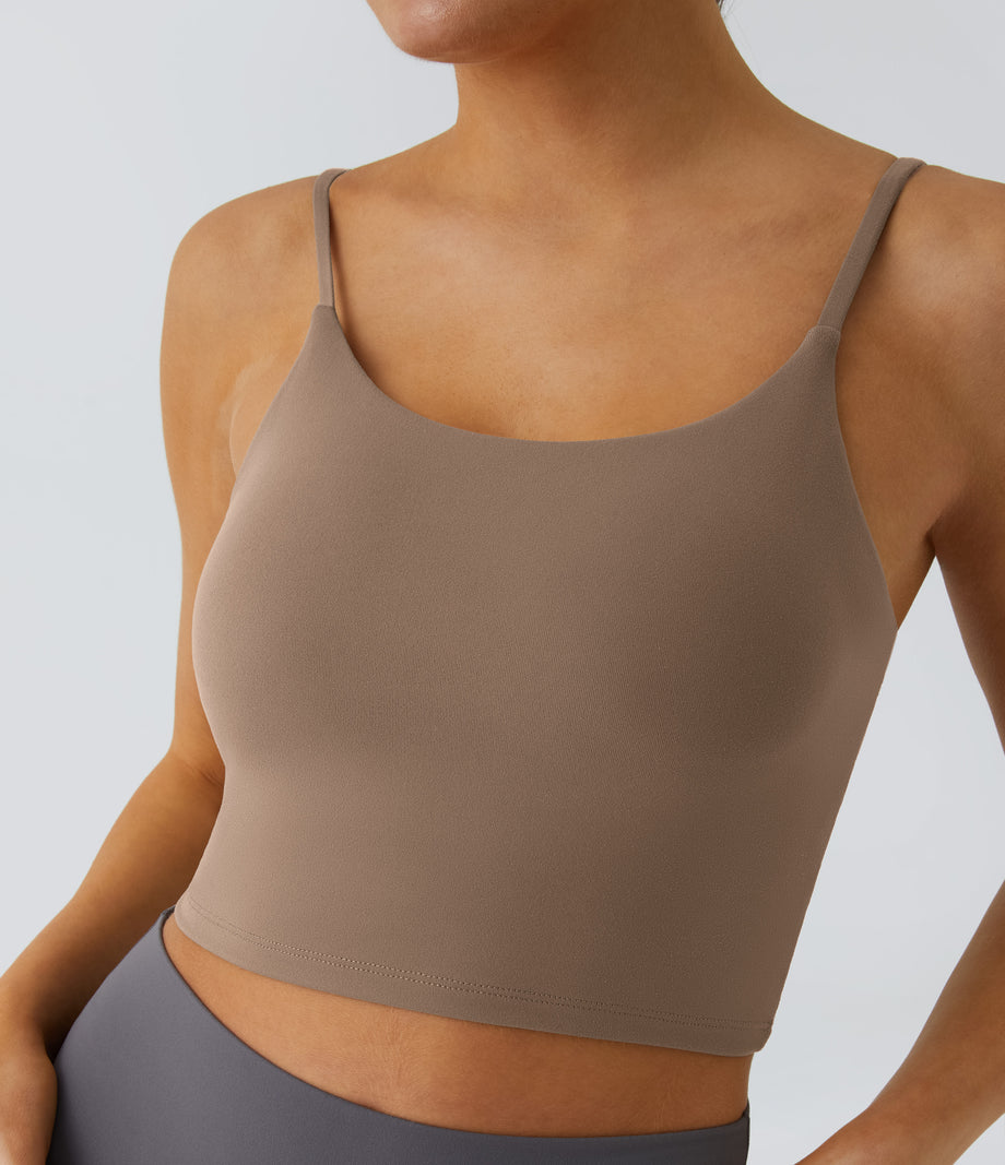 Basic Padded Workout Cropped Low Support Tank Top A-D Cups - Woodsmoke