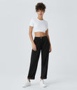 Mid Rise Zipper Pocket Corduroy Casual Pants - Black