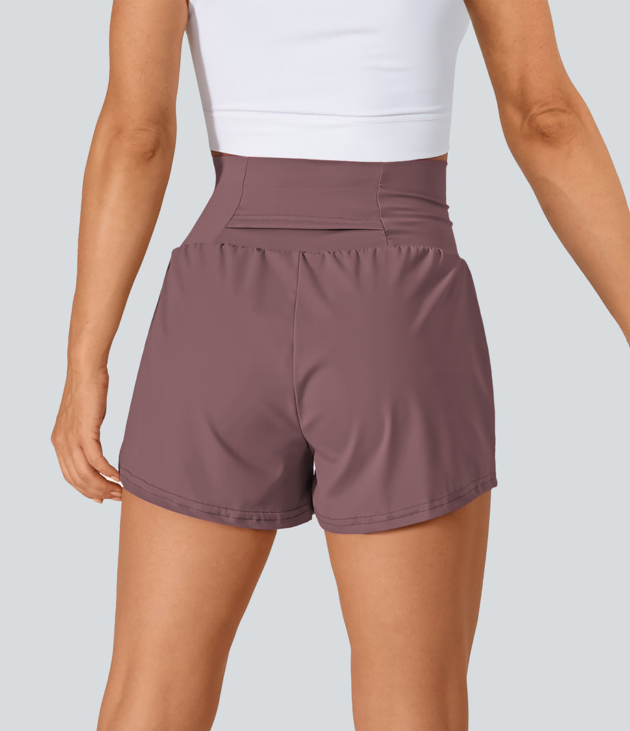 SoftlyZero™ Airy Super High Waisted 2-in-1 Cool Touch Yoga Shorts with Pockets - Deep Tea Brown