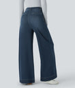 Halara Flex™ High Waisted Pockets Washed Casual Wide Leg Jeans - Distressed Denim Dark Blue