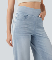Halara Flex™ High Waisted Stripe Wide Leg Flowy Washed Casual Jeans with Pockets - Ice Water Denim