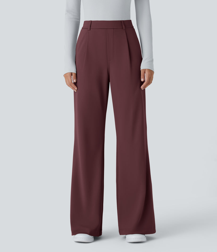 Halara Flex™ DayStretch High Waisted Pocket Work Flare Pants - Red Mahogany