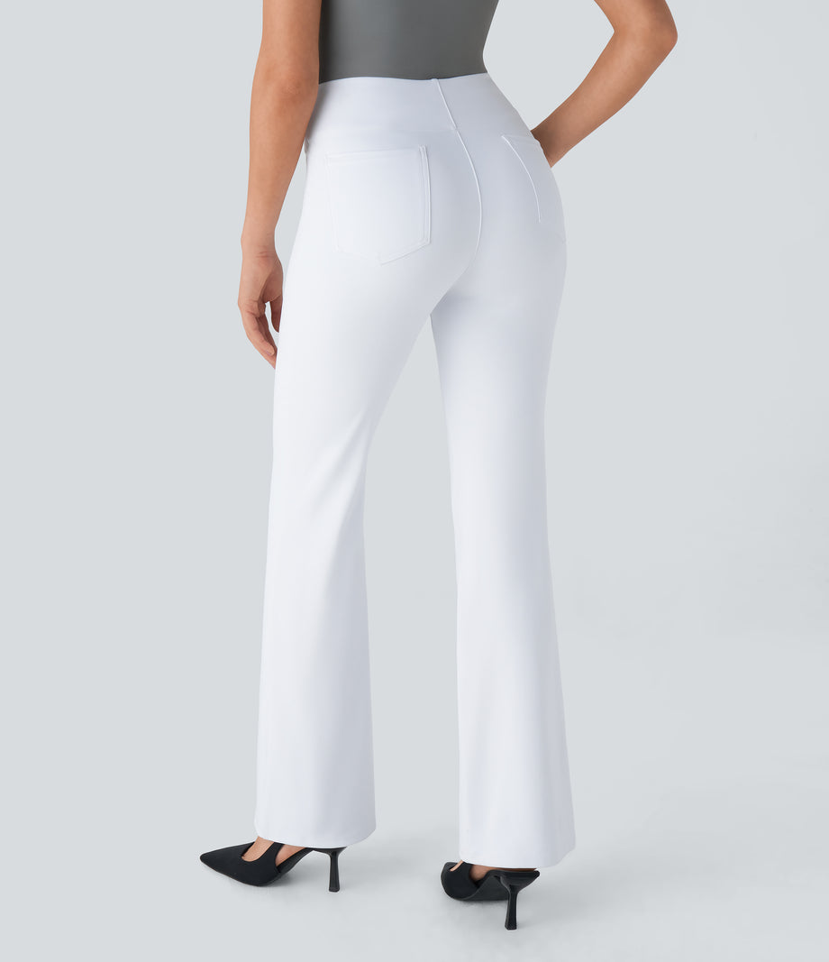 Halara Flex™ High Waisted Back Side Pocket Slight Flare Work Pants - White