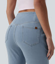 Halara Flex™ High Waisted Crossover Pocket Washed Casual Jeans - Powder Blue Denim