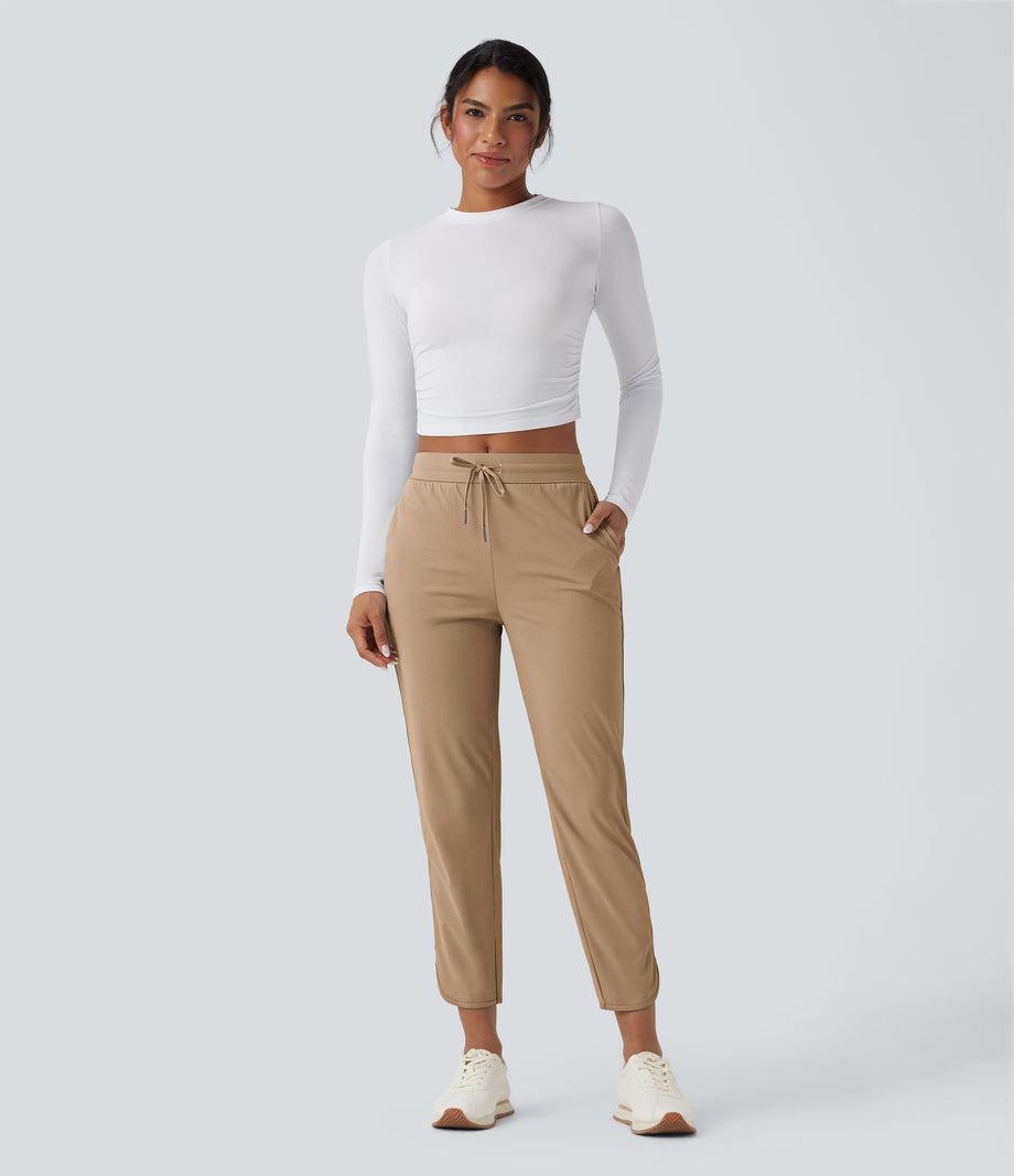 Mid Rise Drawstring Curved Hem Quick Dry Golf Tapered Pants with Pockets-UPF40+ - Cartouche