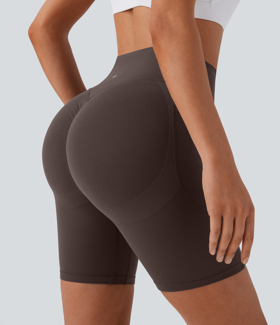 Halara UltraSculpt™ High Waisted Scrunch Butt Lifting Tummy Control Side Pocket Shaping Workout Biker Shorts 7'' - Hot Fudge
