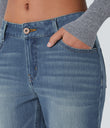 Halara Flex™ Low Rise Zipper Pockets Washed Casual Bootcut Jeans - Light Azure Blue Denim