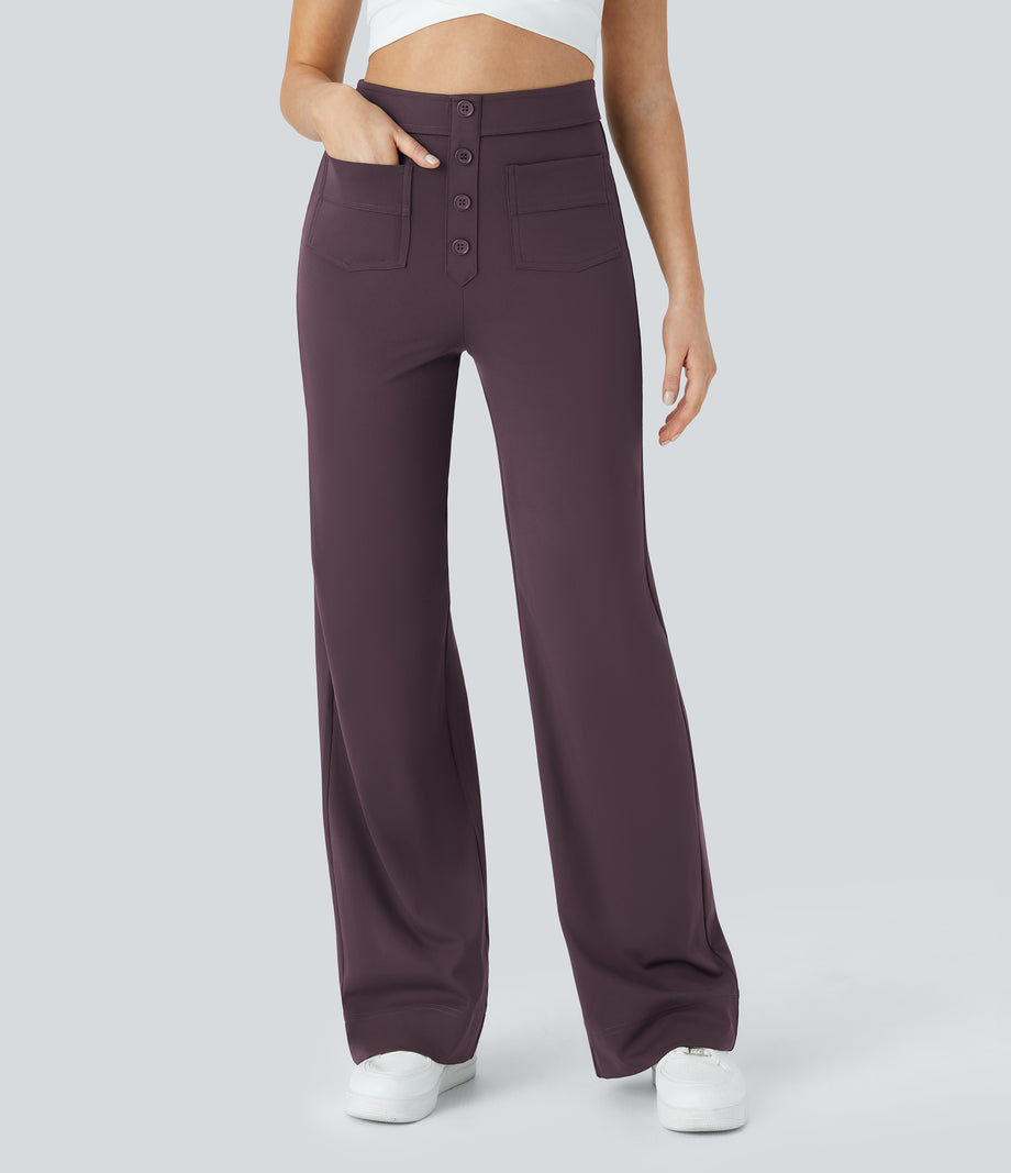 DayStretch High Waisted Pockets Straight Leg Casual Pants - Dusky Evening purple