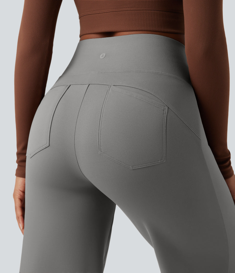 DayStretch High Waisted Tummy Control Wide Leg Baggy Yoga Pants with Pockets - Silent Storm