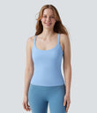 Scoop Neck Crisscross Back Crossover Hem Yoga Cami Top - Fresh Blue