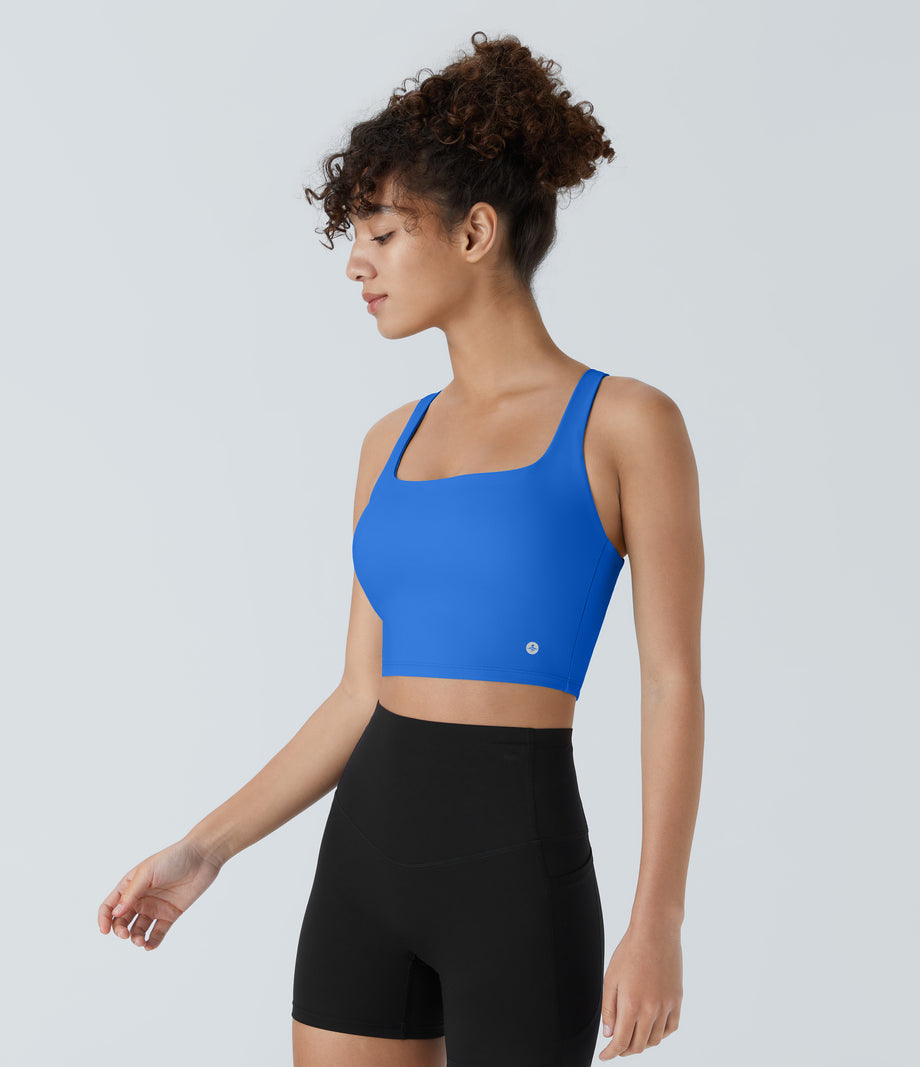 SoftlyZero™ Airy Square Neck Backless Crisscross Cropped Cool Touch Yoga Tank Top-UPF50+ - Elegant Blue