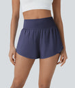SoftlyZero™ QuickDry High Waisted Tummy Control Reflective Dots Crossover Hem 2-in-1 Running Shorts 3'' with Pockets - Dawn Purple