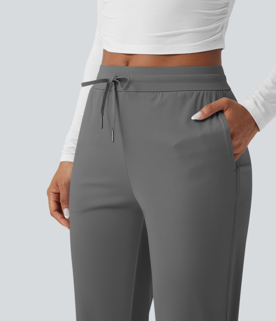 Mid Rise Drawstring Curved Hem Quick Dry Golf Tapered Pants with Pockets-UPF40+ - Steel Gray
