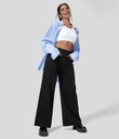Halara Flex™ High Waisted Pockets Wide Leg Loose Work Jeans - Black Denim