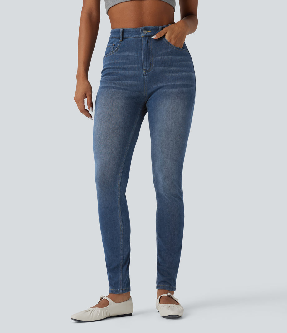 Halara Flex™ High Waisted Casual Skinny Jeans with Pockets - Tide Blue Denim