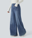 Halara Flex™ High Waisted Pockets Washed Casual Wide Leg Jeans - Orchid Blue Denim