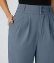 Halara Flex™ High Waisted Zipper Pocket Shirred Straight Leg Work Pants - Coronet Blue
