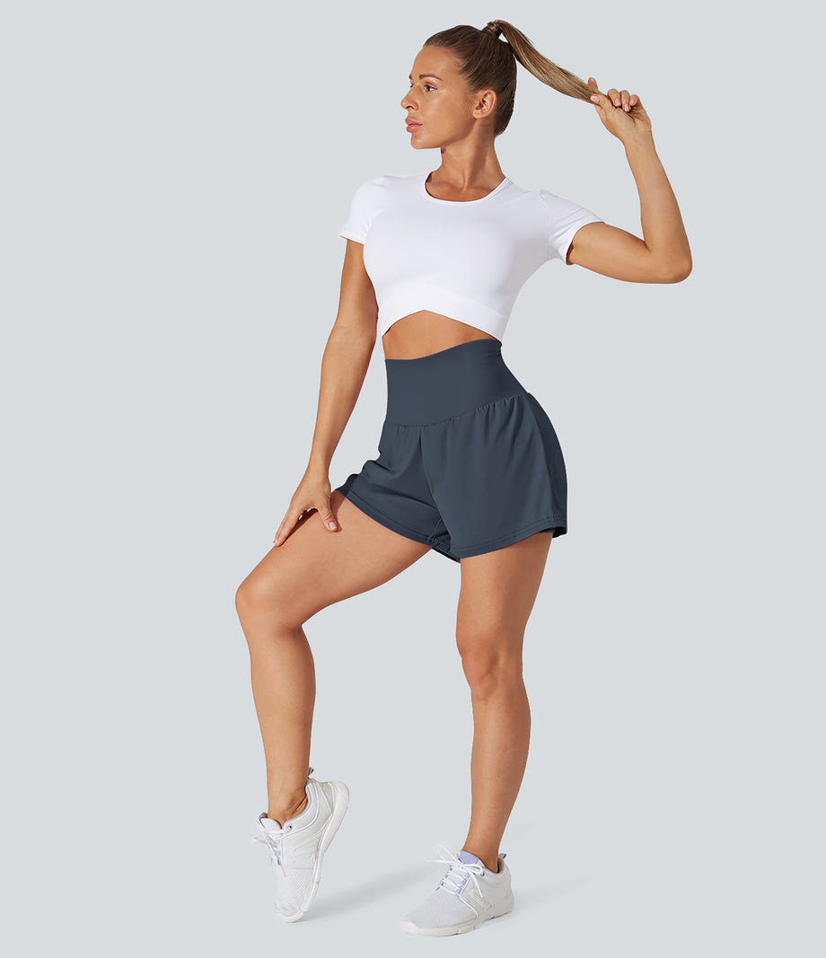 SoftlyZero™ Airy Super High Waisted 2-in-1 Cool Touch Yoga Shorts with Pockets - Mood Indigo