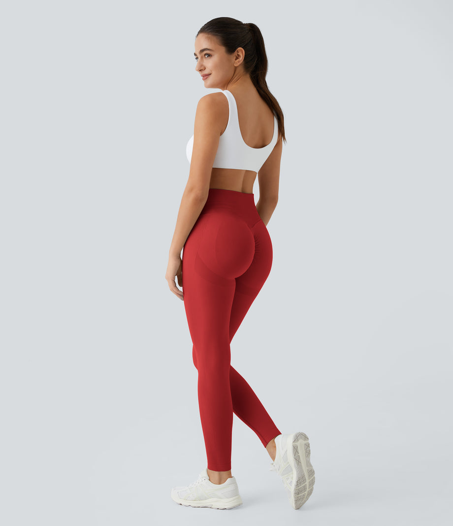 OneForm Seamless Flow High Waisted Booty Scrunch Leggings - Salsa