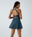 SoftlyZero™ Airy Backless Twisted Flare Low Support Dance Active Dress-Longer Length-Easy Peezy Edition A-D Cups - Majolica Blue