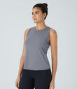 Cut Out Crossover Hem Solid Yoga Tank Top - Cement Gray