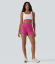 SoftlyZero™ Airy Crossover High Waisted 2-in-1 Cool Touch Yoga Shorts 3'' with Pockets - Fuchsia Fedora
