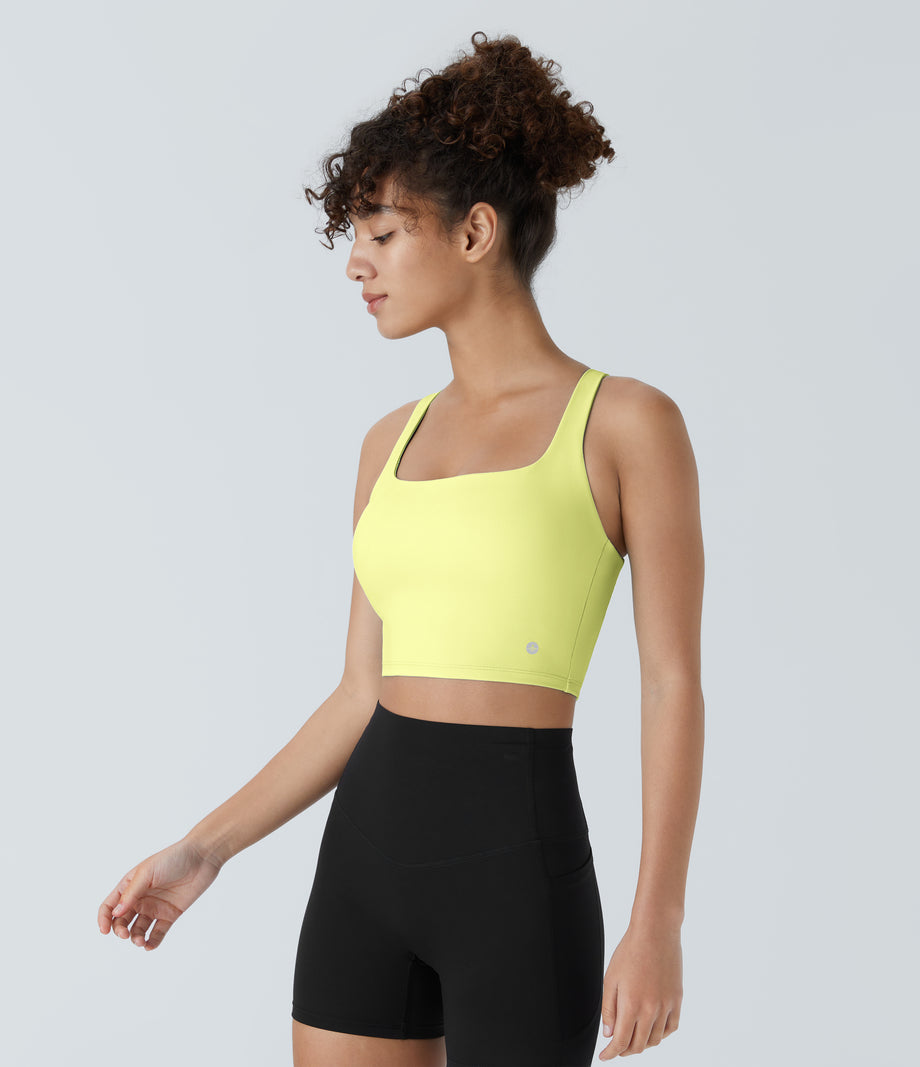 SoftlyZero™ Airy Square Neck Backless Crisscross Cropped Cool Touch Yoga Tank Top-UPF50+ - Mandarin Yellow