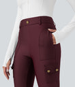 High Waisted Sheen 7/8 Leggings with Pockets - Evening Red