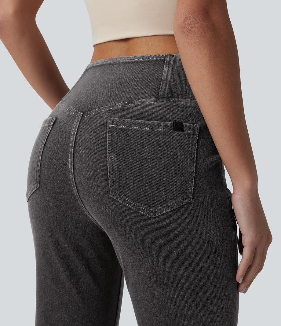 Halara Flex™ High Waisted Crossover Pocket Washed Casual Jeans - Cool Gray Denim