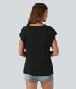V Neck Short Sleeve Casual T-Shirt - Black