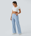 Halara Flex™ Mid Rise Pockets Straight Leg Casual Cargo Jeans - Denim Cyan Blue