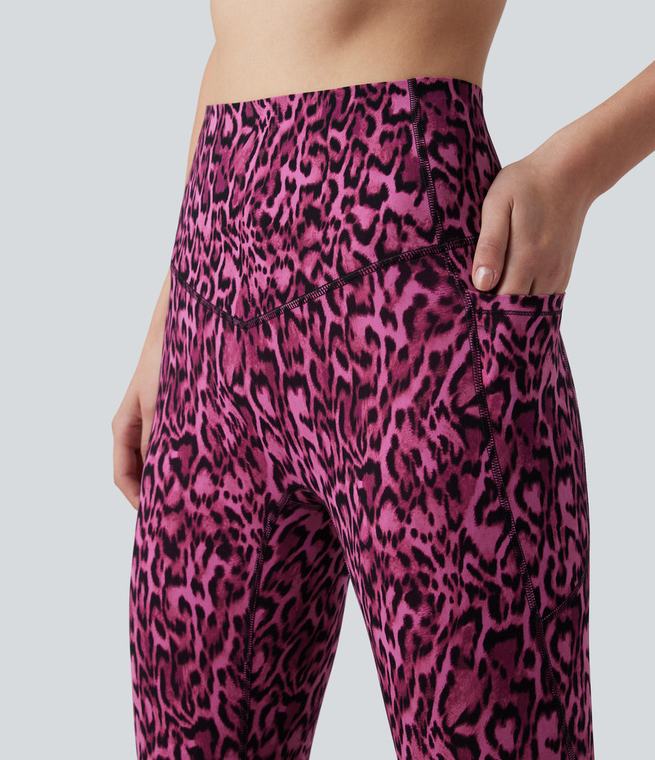 Halara UltraSculpt™ Leopard Print High Waisted Tummy Control Yoga Leggings with Pockets - Black and Fuchsia Leopard Print