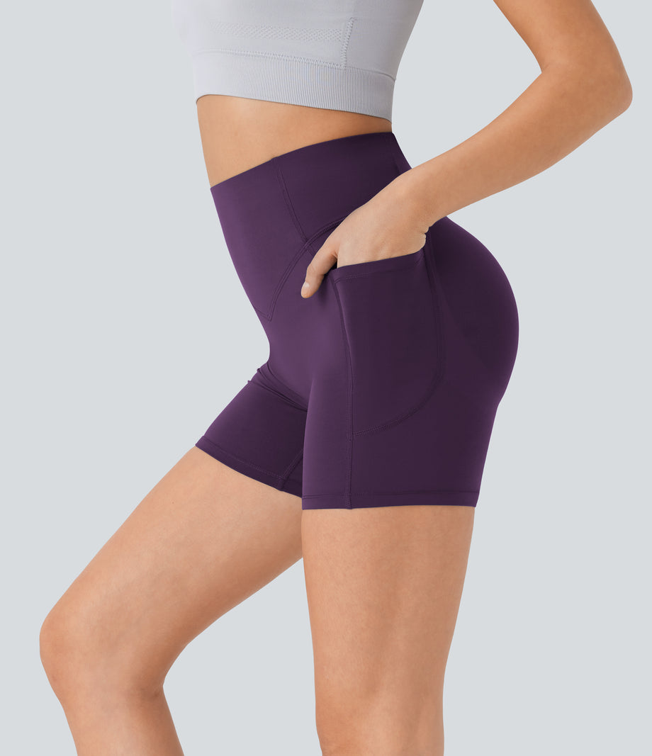 Halara UltraSculpt™ High Waisted Scrunch Butt Lifting Tummy Control Pocket Shaping Workout Biker Shorts 5'' - Blackberry Cordial