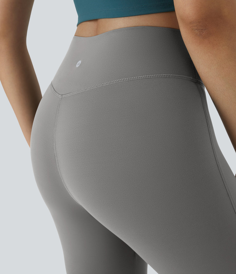 DayStretch High Waisted Crossover Flare Yoga Leggings - Silent Storm