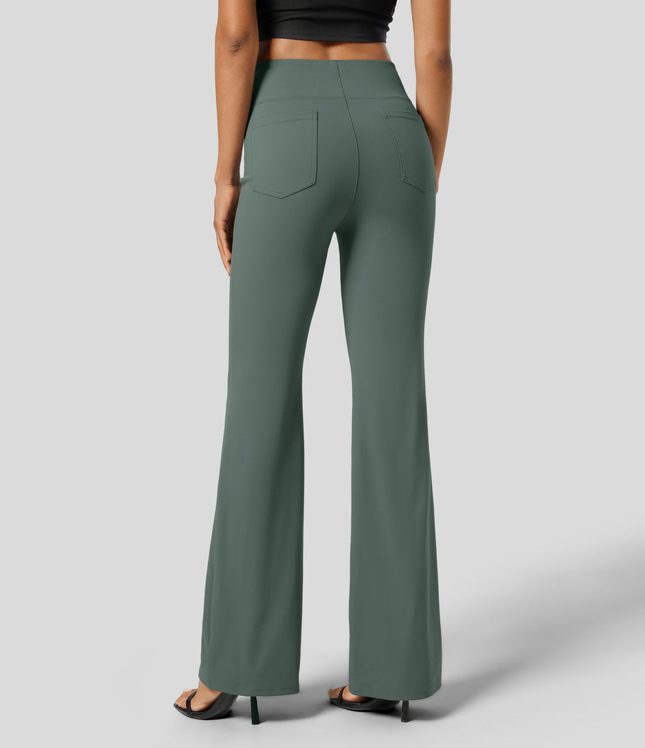Halara Flex™ High Waisted Back Side Pocket Slight Flare Work Pants - Duck Green