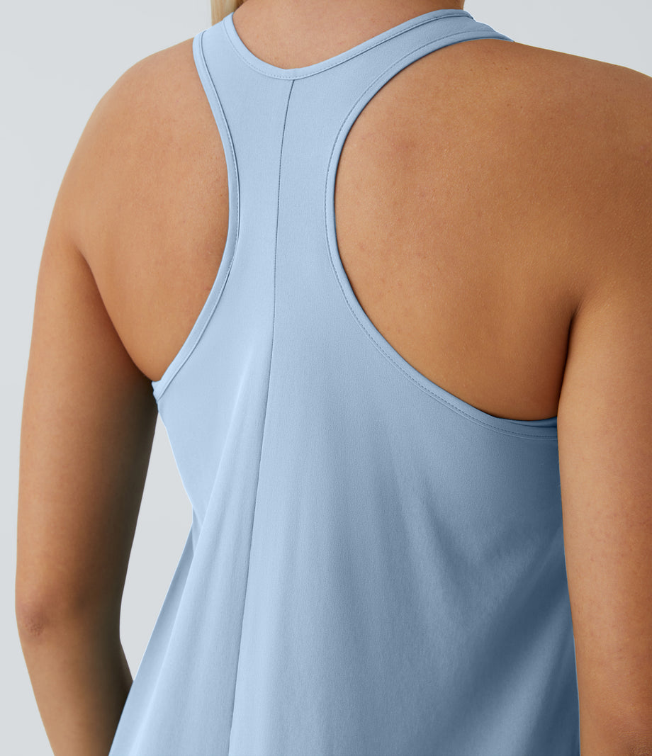 Breezeful™ Backless Racerback Side Pocket High Low Flowy Midi Quick Dry Casual Dress - Ballad Blue