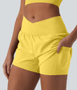SoftlyZero™ Airy Crossover High Waisted 2-in-1 Cool Touch Yoga Shorts 3'' with Pockets - Goldfinch