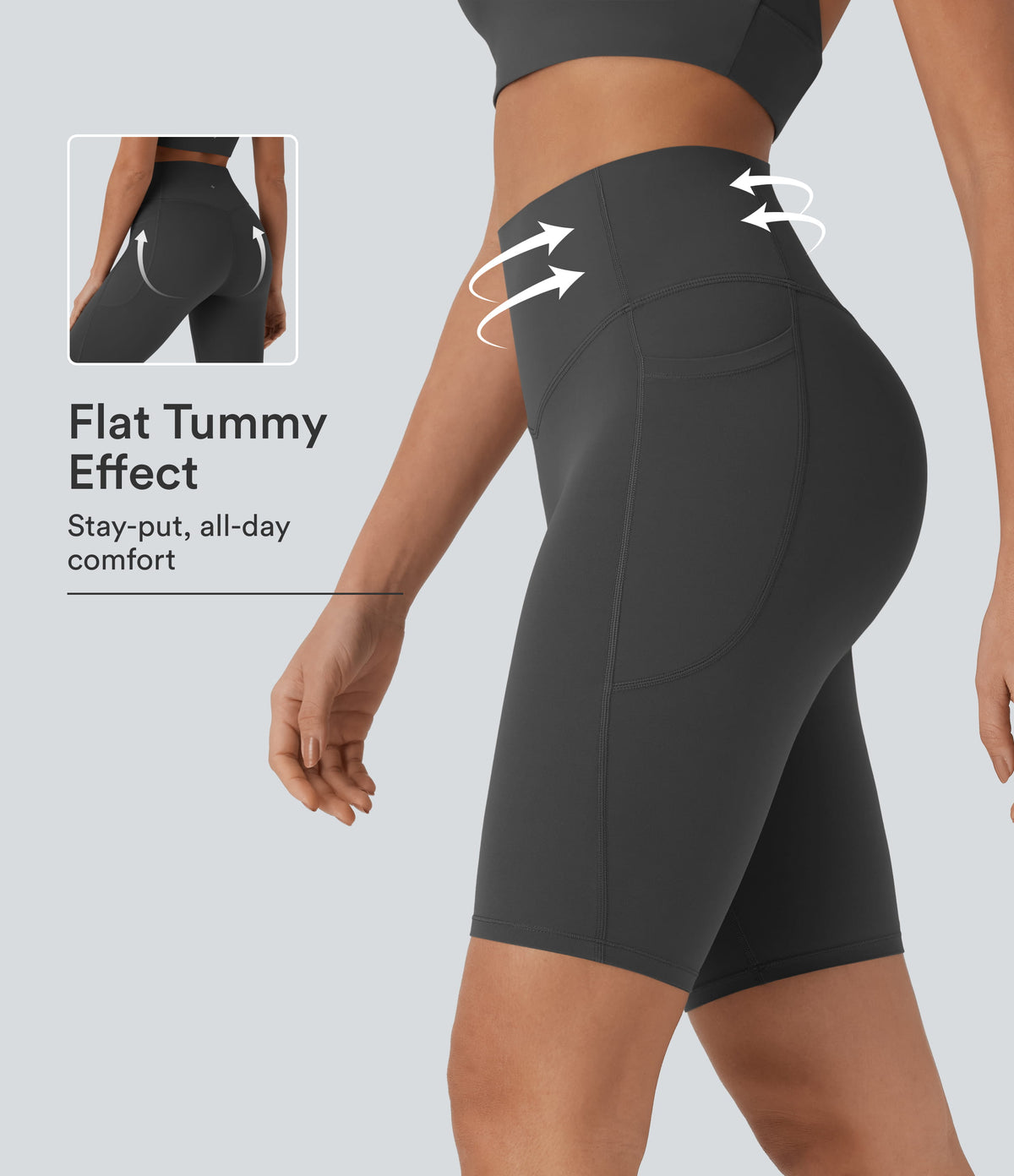 Halara UltraSculpt™ High Waisted Tummy Control Pocket Shaping Training Biker Shorts 9'' - Volcanic Ash