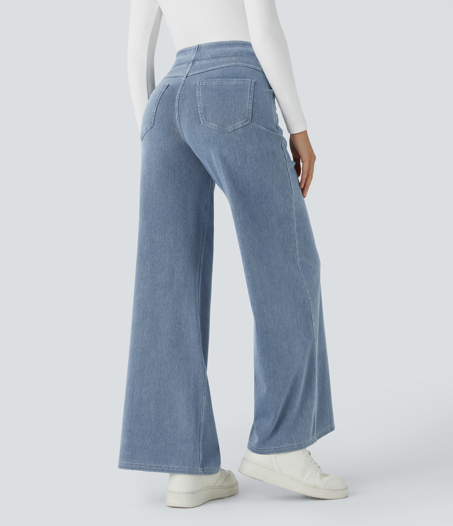 Halara Flex™ High Waisted Pockets Wide Leg Loose Work Jeans - Ice Crevice Denim
