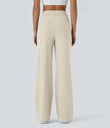 DayStretch High Waisted Pockets Straight Leg Casual Pants - Oat Milk